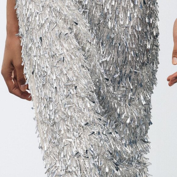 Zara Silver Sequin Midi Skirt - Picture 8 of 9